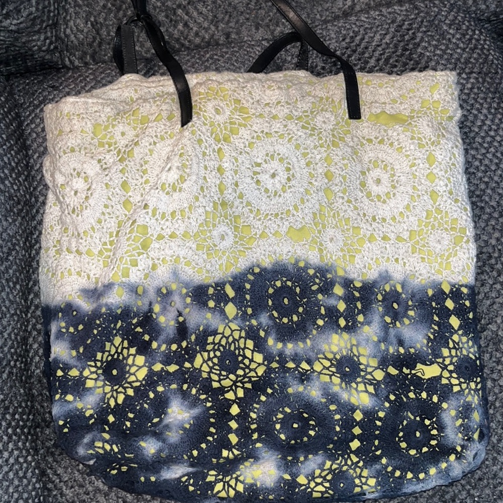 Navy & White Crochet Tote